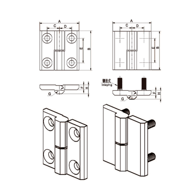 Bisagra desmontable montada al ras-B2207