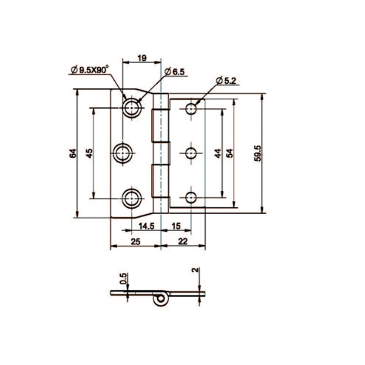 Bisagra de acero inoxidable de montaje plano-B2221-4