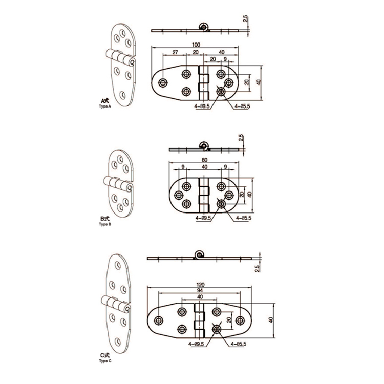 Bisagra plana de acero inoxidable-B2227-2