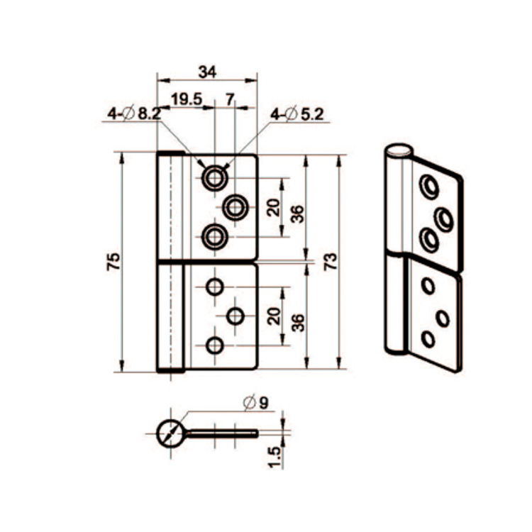 Bisagra desmontable incorporada de acero inoxidable-B2228-16
