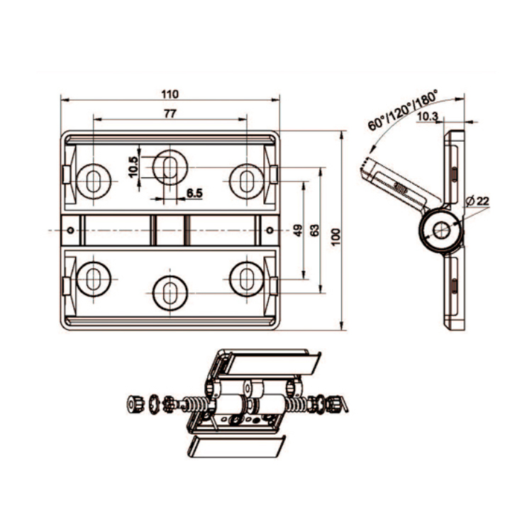 Bisagra de posicionamiento de montaje plano-B2233-2