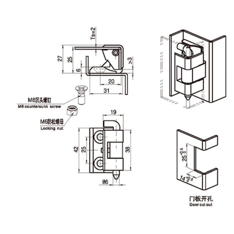Bisagra de tarjeta pin-B2302-1