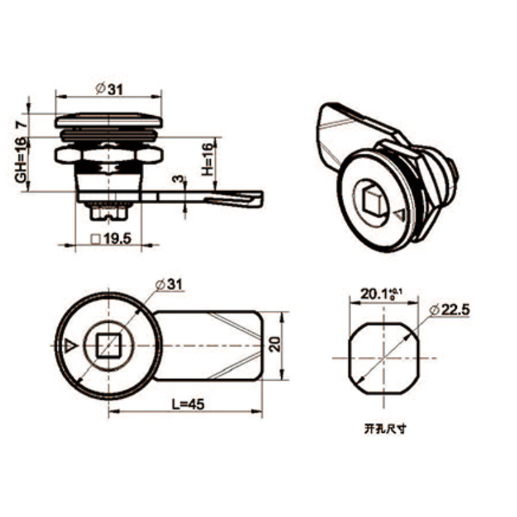 Tipo de herramienta de tapa Cam Lock-A6018